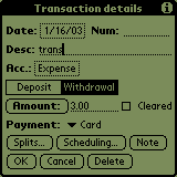 Entering transaction details